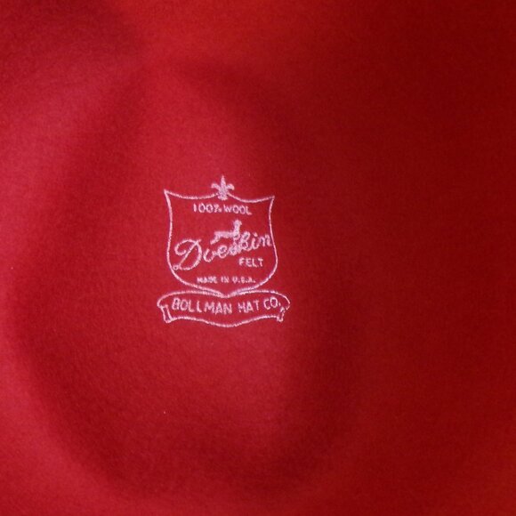 BOLLMAN HAT CO. Women's Vintage Short Brim Red Hat 100% Wool Doeskin Felt Lace - Picture 10 of 12